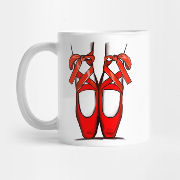 Ballet shoes - red ballet pointe shoes with ribbon laces by Artonmytee